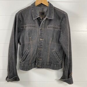 Marithe Francois Girbaud Womens Y2K Crop‎ Jean Jacket sz M Black Cotton Blend